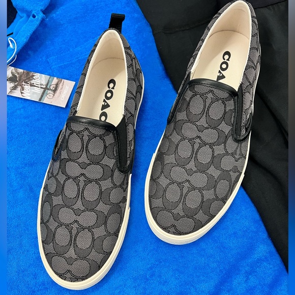 NWOB $195 Coach Black & Grey Skate Slip On Sneaker In Signature Jacquard - Picture 8 of 10